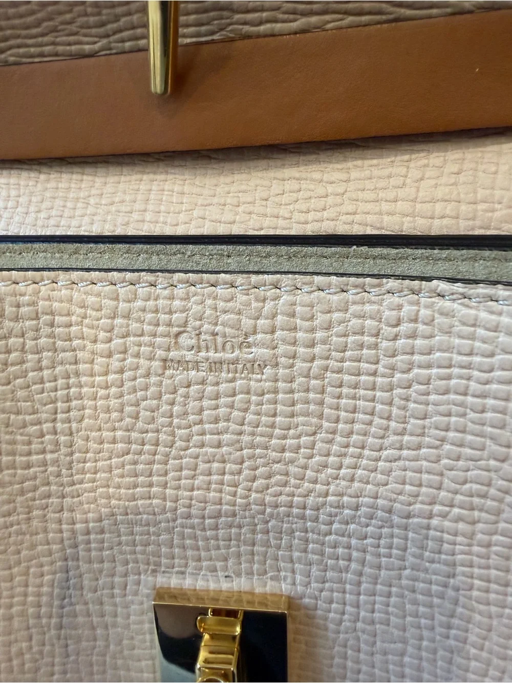 Chloe Drew Two-Tone Blush Pink and Cognac Brown Shoulder Bag with Gold Hardware